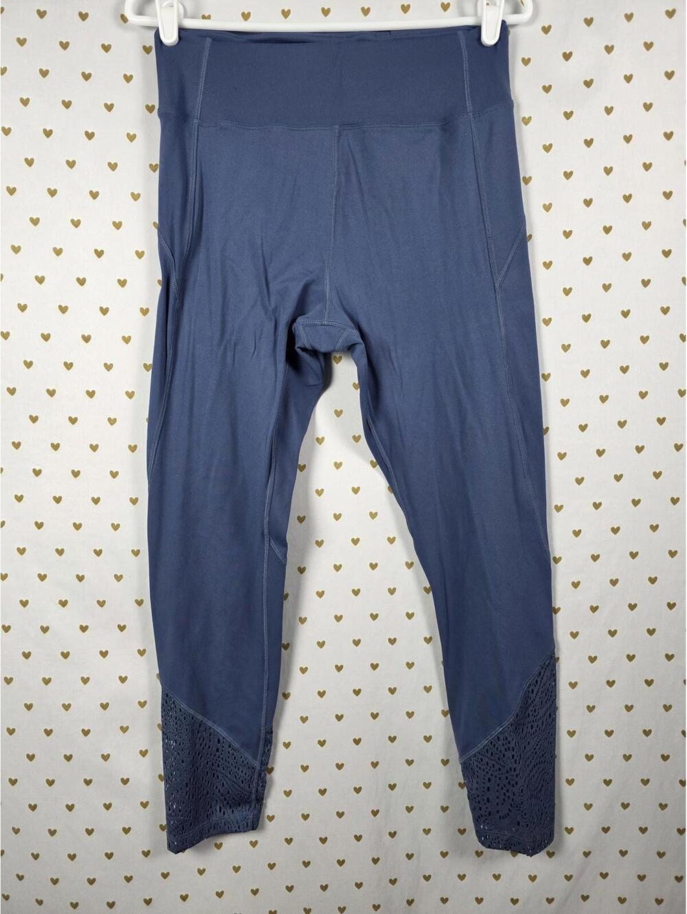 Victorias Secret PINK Cutout Macrame Tapered Sport Leggings Blue Active LARGE